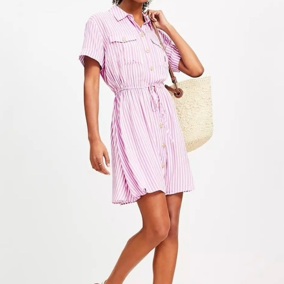 LOFT Dresses & Skirts - LOFT Striped Shirt Dress Coastal Grandmother Spring Easter Pastel Small NWT